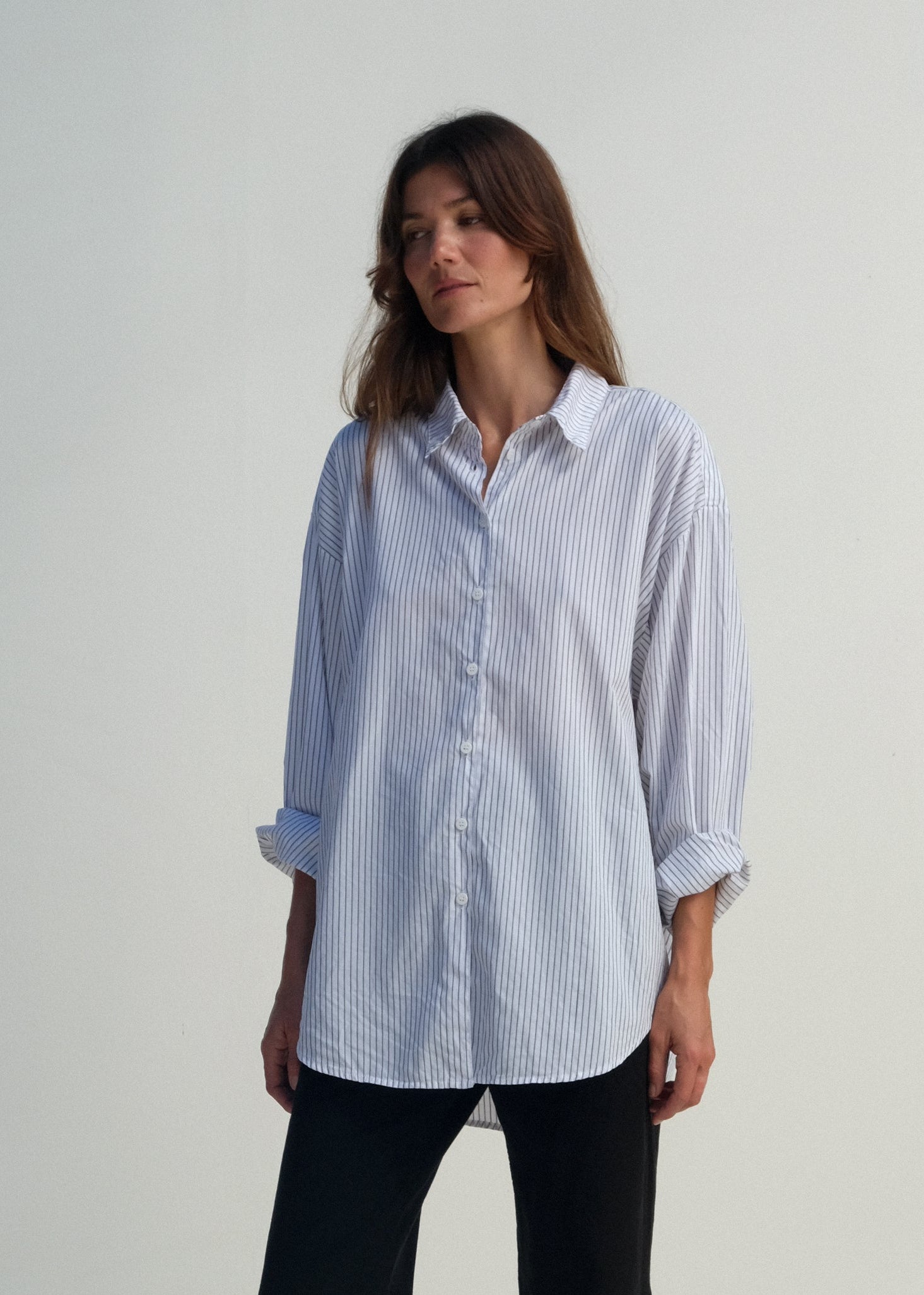 Alberta Shirt - White w/ Black Pinstripe - Jesse Kamm