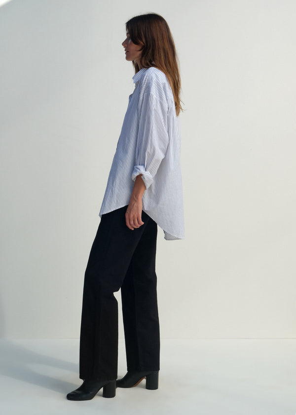 Alberta Shirt - White w/ Black Pinstripe