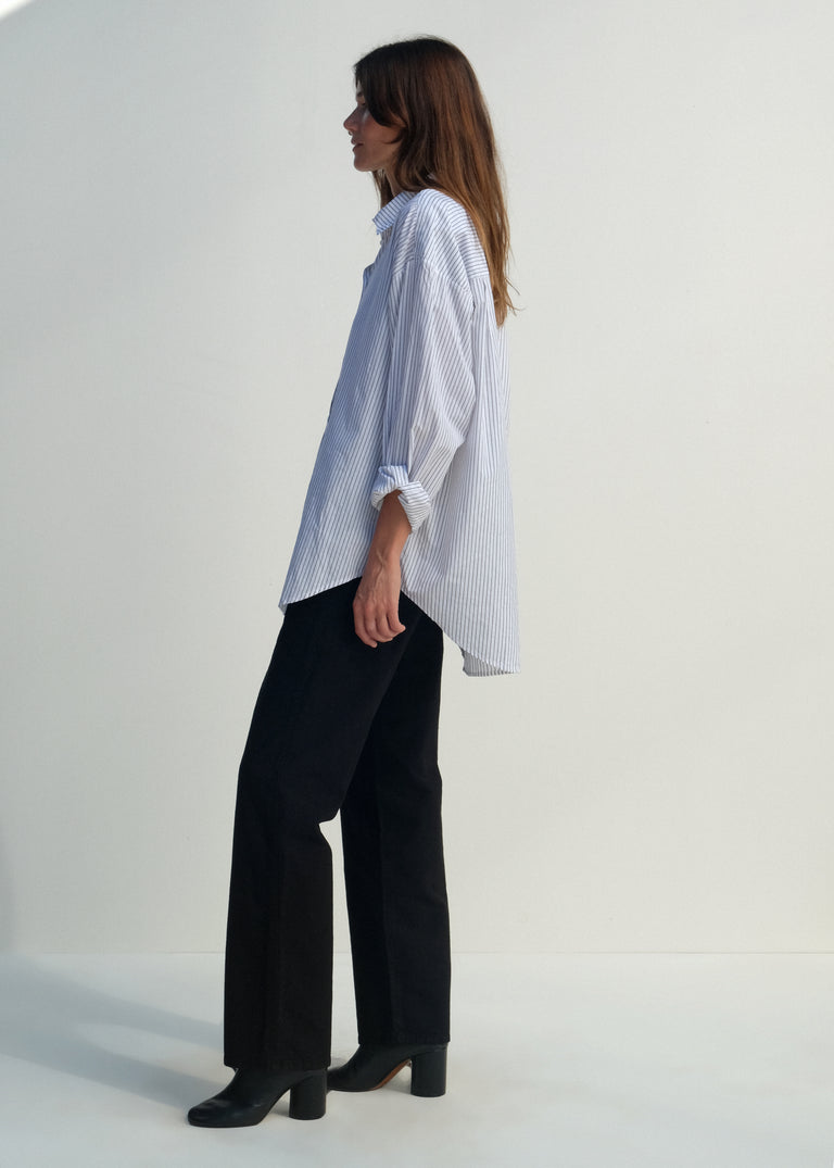 Alberta Shirt - White w/ Black Pinstripe - Jesse Kamm