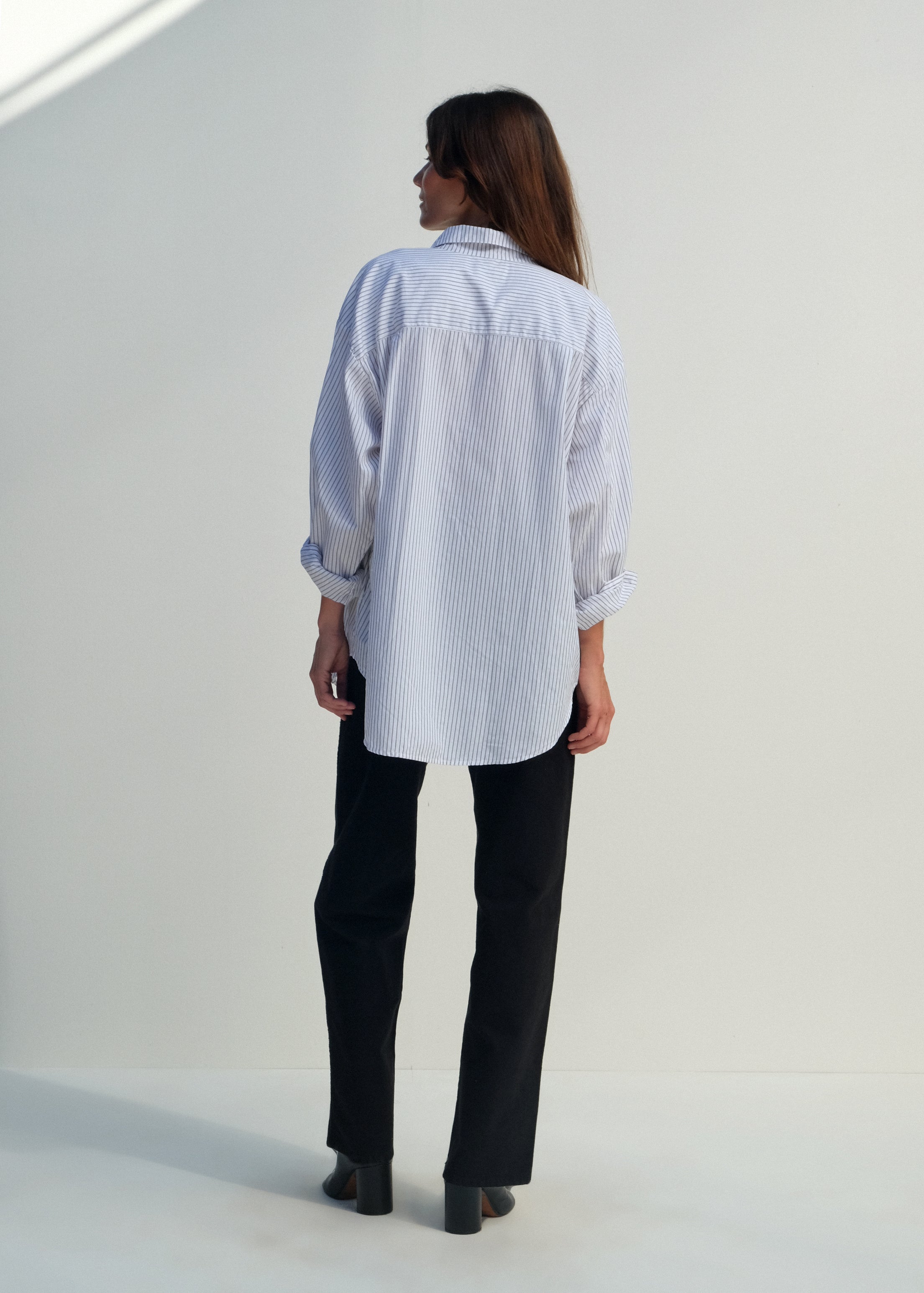 Alberta Shirt - White w/ Black Pinstripe - Jesse Kamm