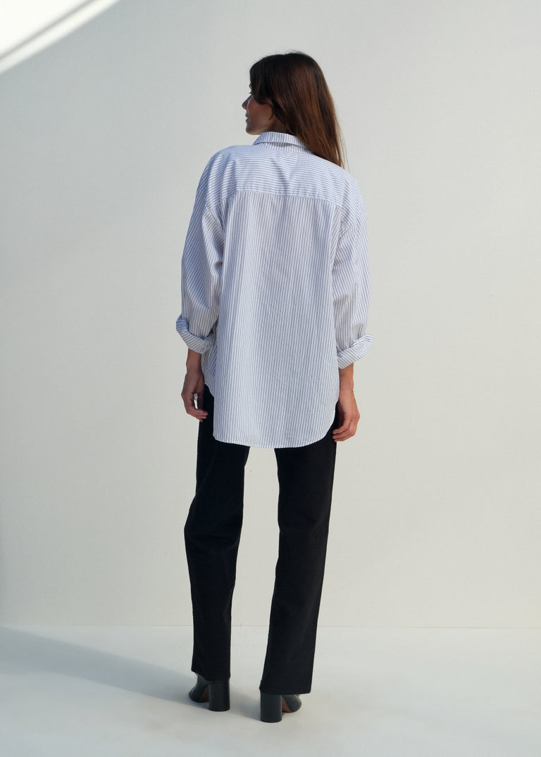 Alberta Shirt - White w/ Black Pinstripe - Jesse Kamm