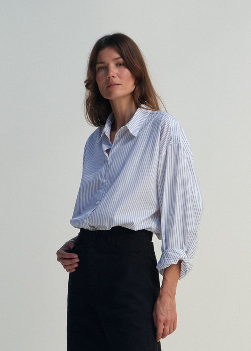 Alberta Shirt - White w/ Black Pinstripe - Jesse Kamm