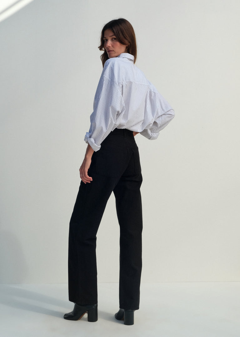 Alberta Shirt - White w/ Black Pinstripe - Jesse Kamm