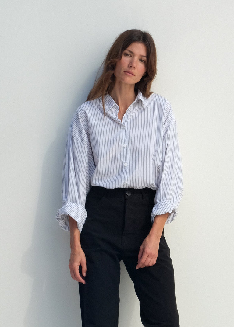 Alberta Shirt - White w/ Black Pinstripe - Jesse Kamm