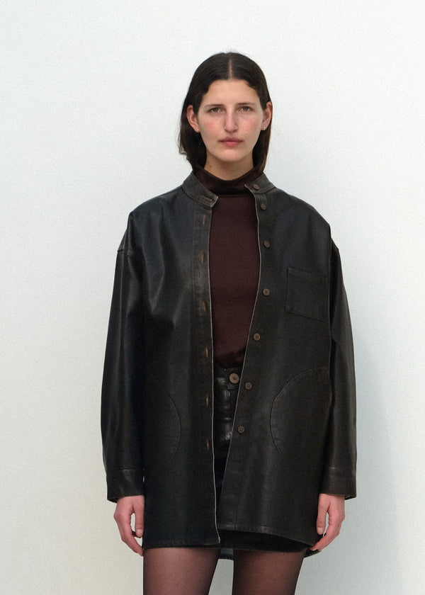Band-Collar Okuda Jacket - Brown Lacquer