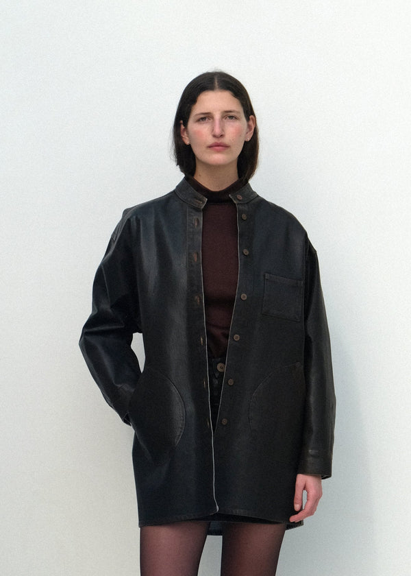 Band-Collar Okuda Jacket - Brown Lacquer