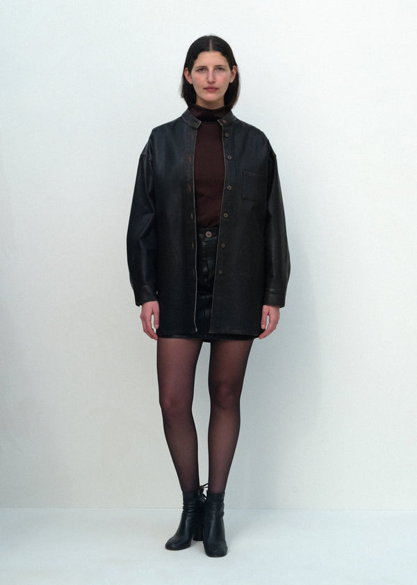 Band-Collar Okuda Jacket - Brown Lacquer