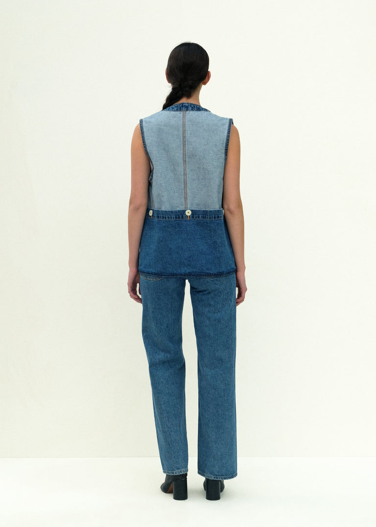 Reversible Director's Vest - Cowboy Blue Denim - Jesse Kamm