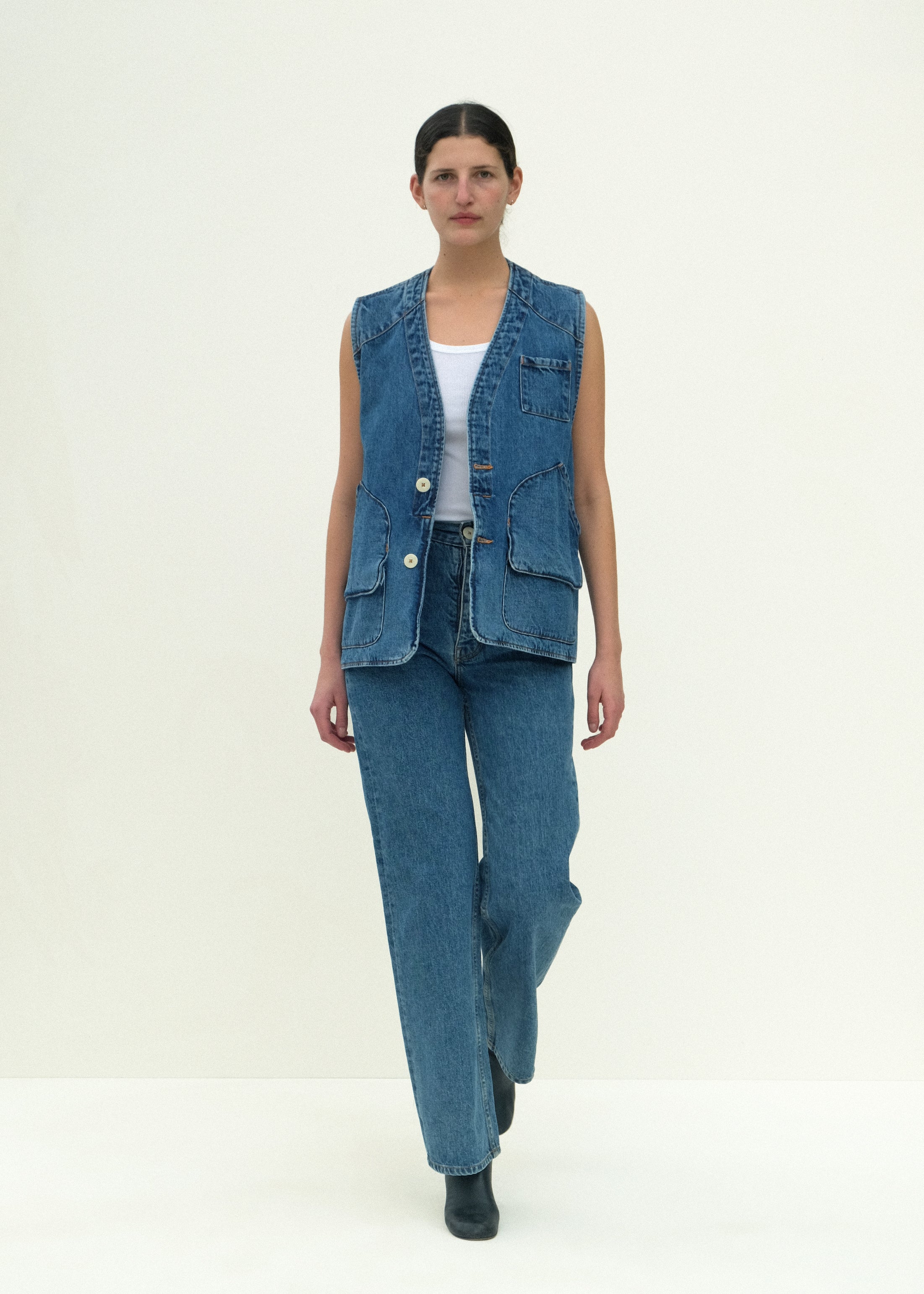 Reversible Director's Vest - Cowboy Blue Denim - Jesse Kamm