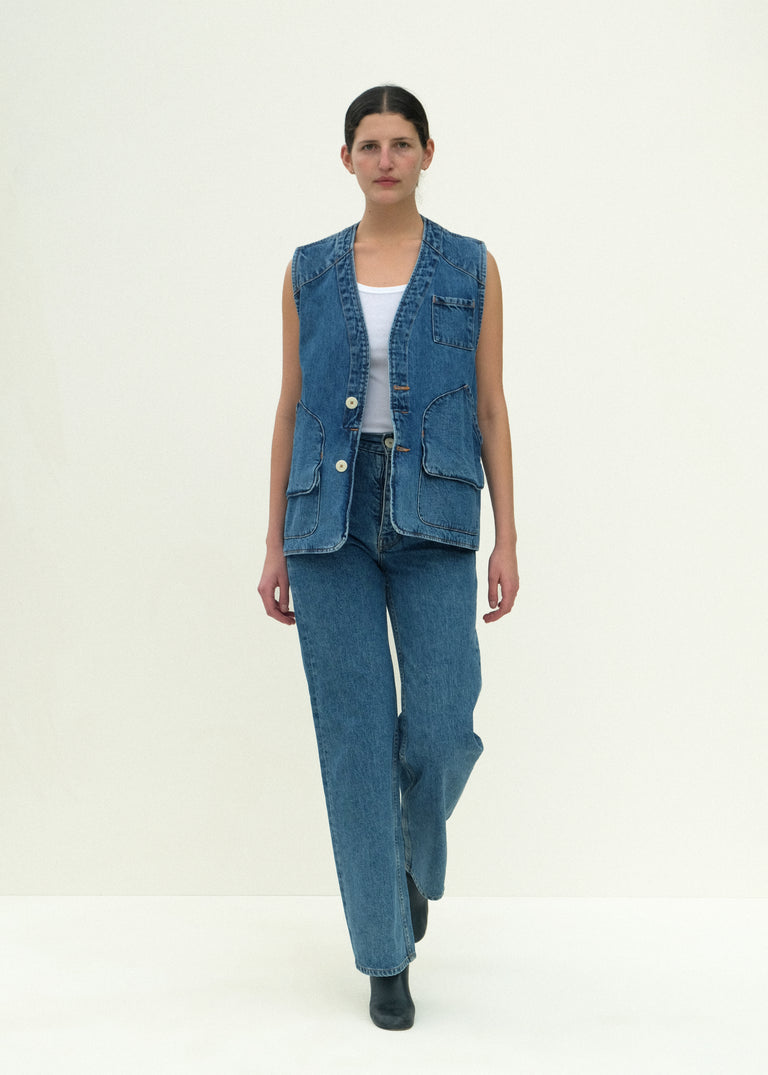 Reversible Director's Vest - Cowboy Blue Denim - Jesse Kamm