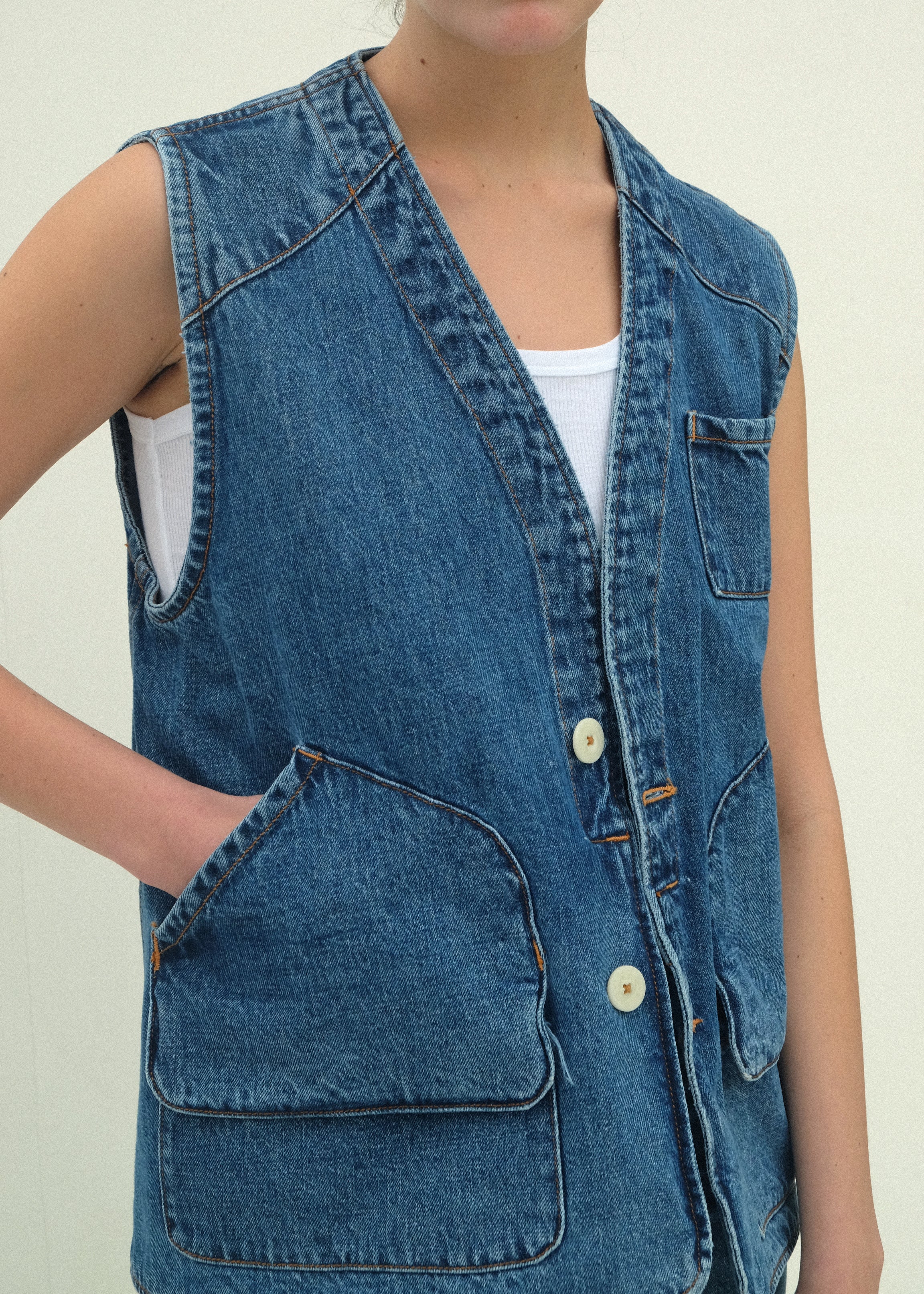 Reversible Director's Vest - Cowboy Blue Denim - Jesse Kamm