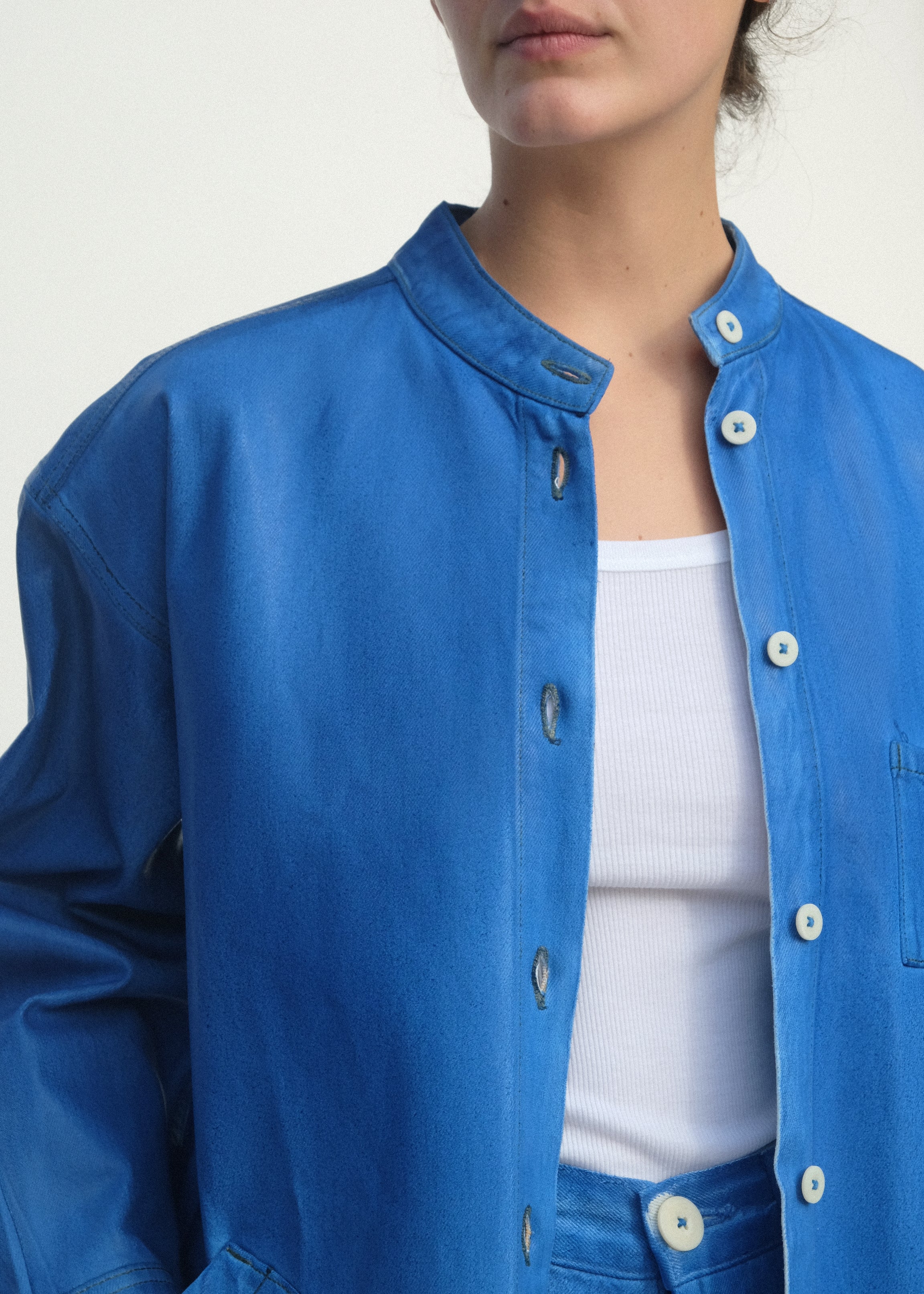 Band Collar Okuda Jacket - Electric Blue Lacquer - Jesse Kamm