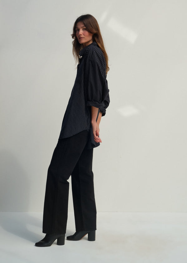 Alberta Shirt - Black w/ White Pinstripe