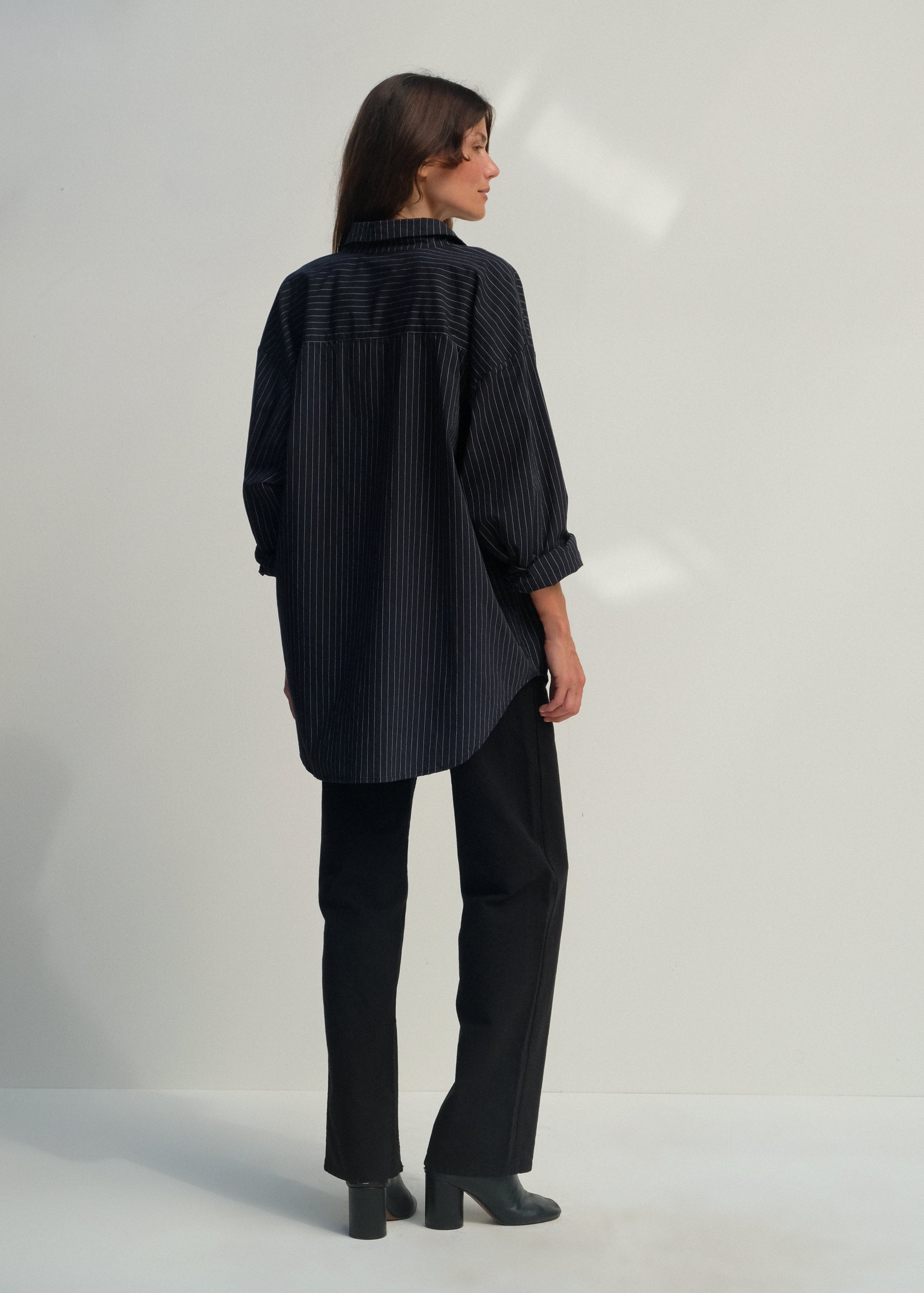 Alberta Shirt - Black w/ White Pinstripe - Jesse Kamm