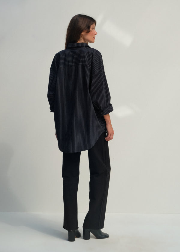 Alberta Shirt - Black w/ White Pinstripe