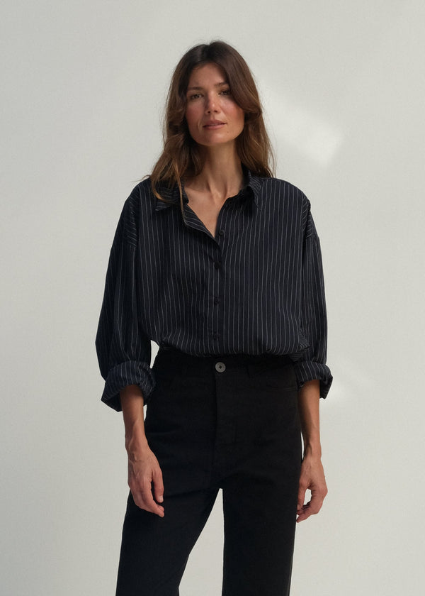 Alberta Shirt - Black w/ White Pinstripe