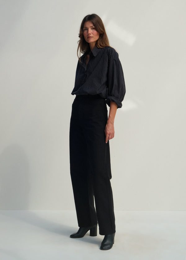 Alberta Shirt - Black w/ White Pinstripe