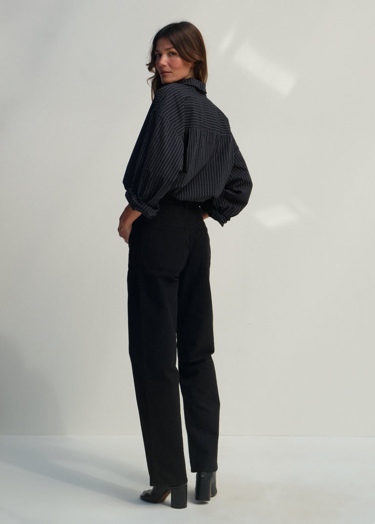 Alberta Shirt - Black w/ White Pinstripe - Jesse Kamm