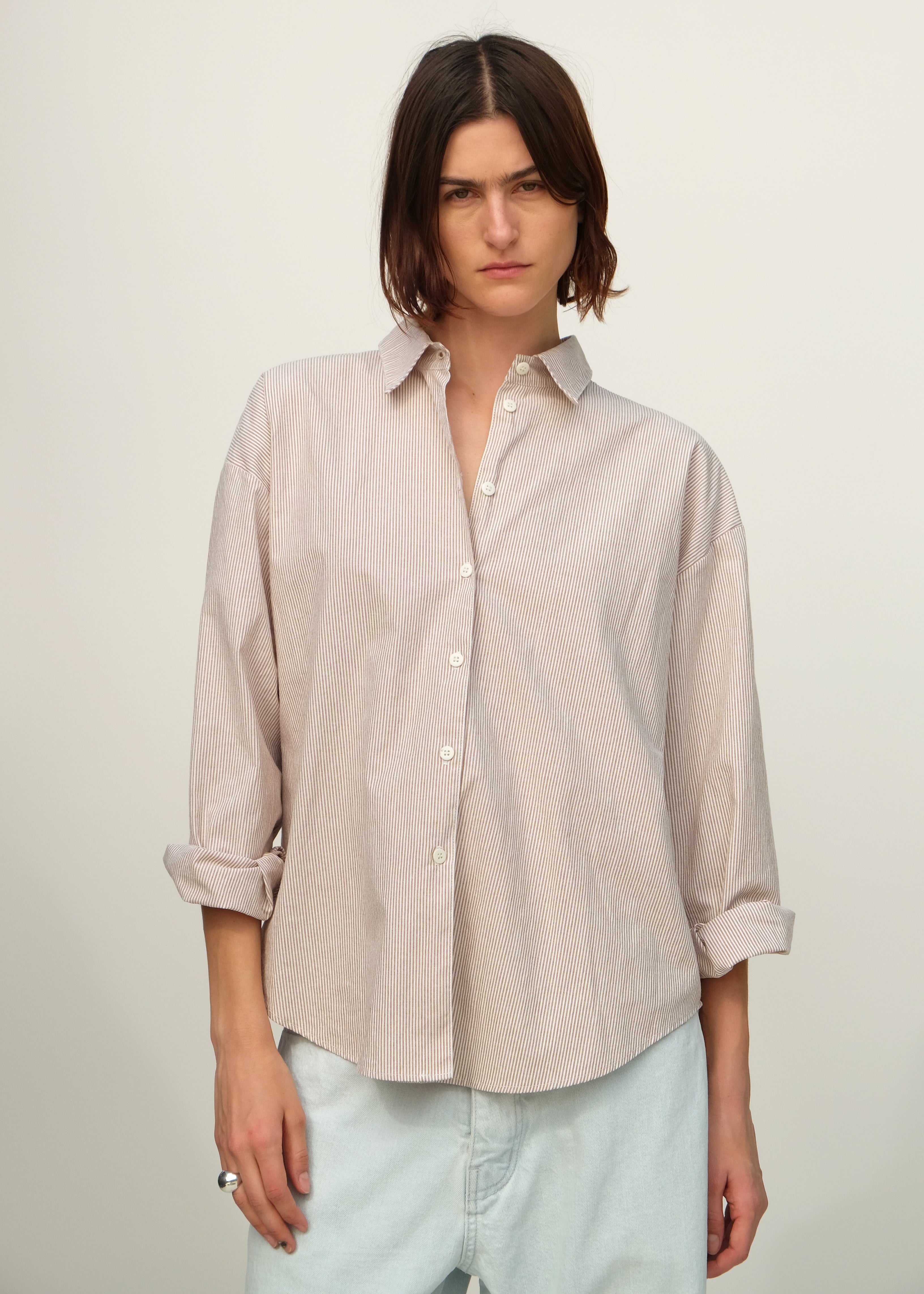 Alberta Shirt - Superfine Sand Stripe - Jesse Kamm