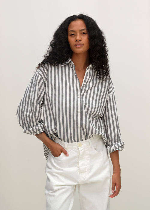 Alberta Shirt - Slate Bold Stripe - Jesse Kamm